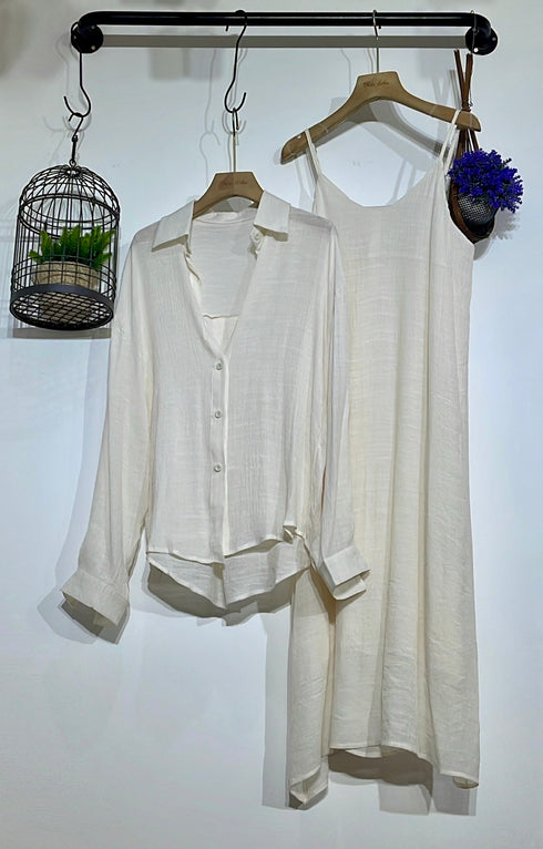 Women Two Piece Set of Sleeves Long A-line Dresses with Shirts